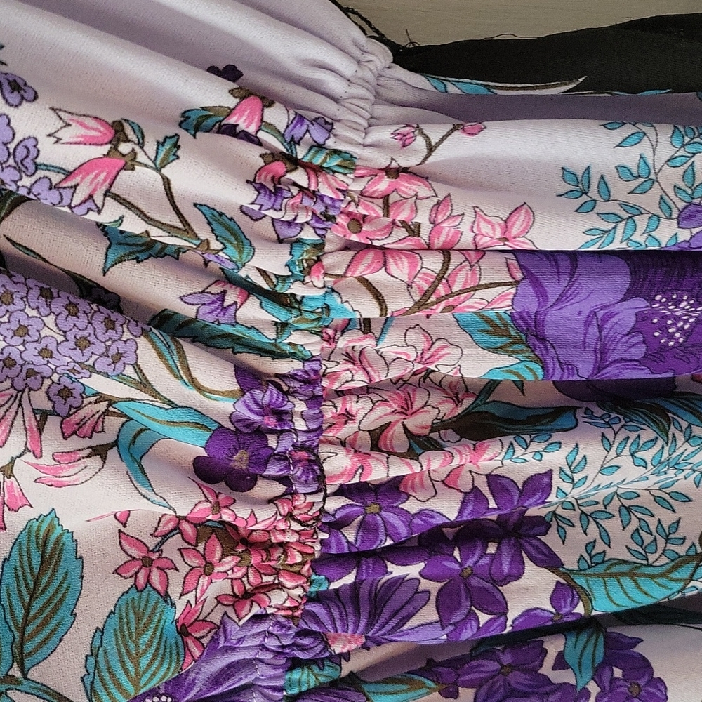 Vintage Swimsuit Coverup/Caftan - Purple Floral Print - Small - Picture 3 of 8